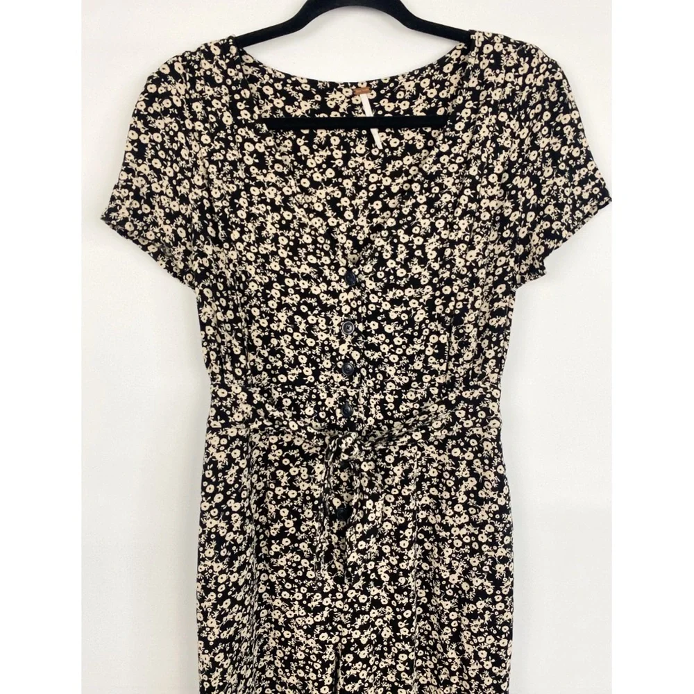 Free People Floral Jumpsuit 2 Black‎ Whimsigoth Ditsy Wide Leg Fairy Grunge